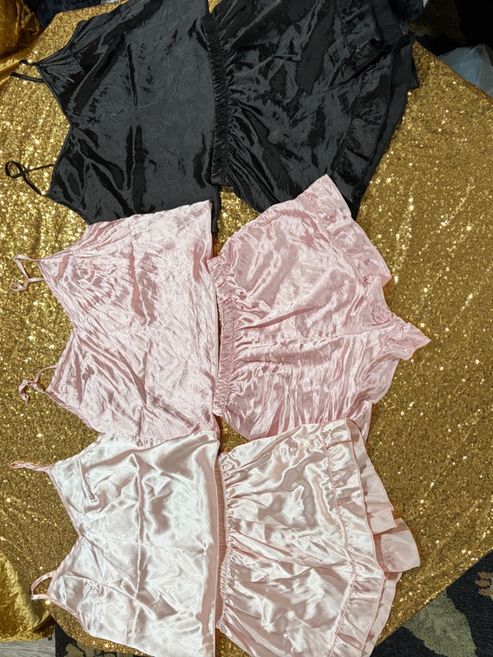 SHEIN Satin Cami & Short Sleep Sets in Pink and Black